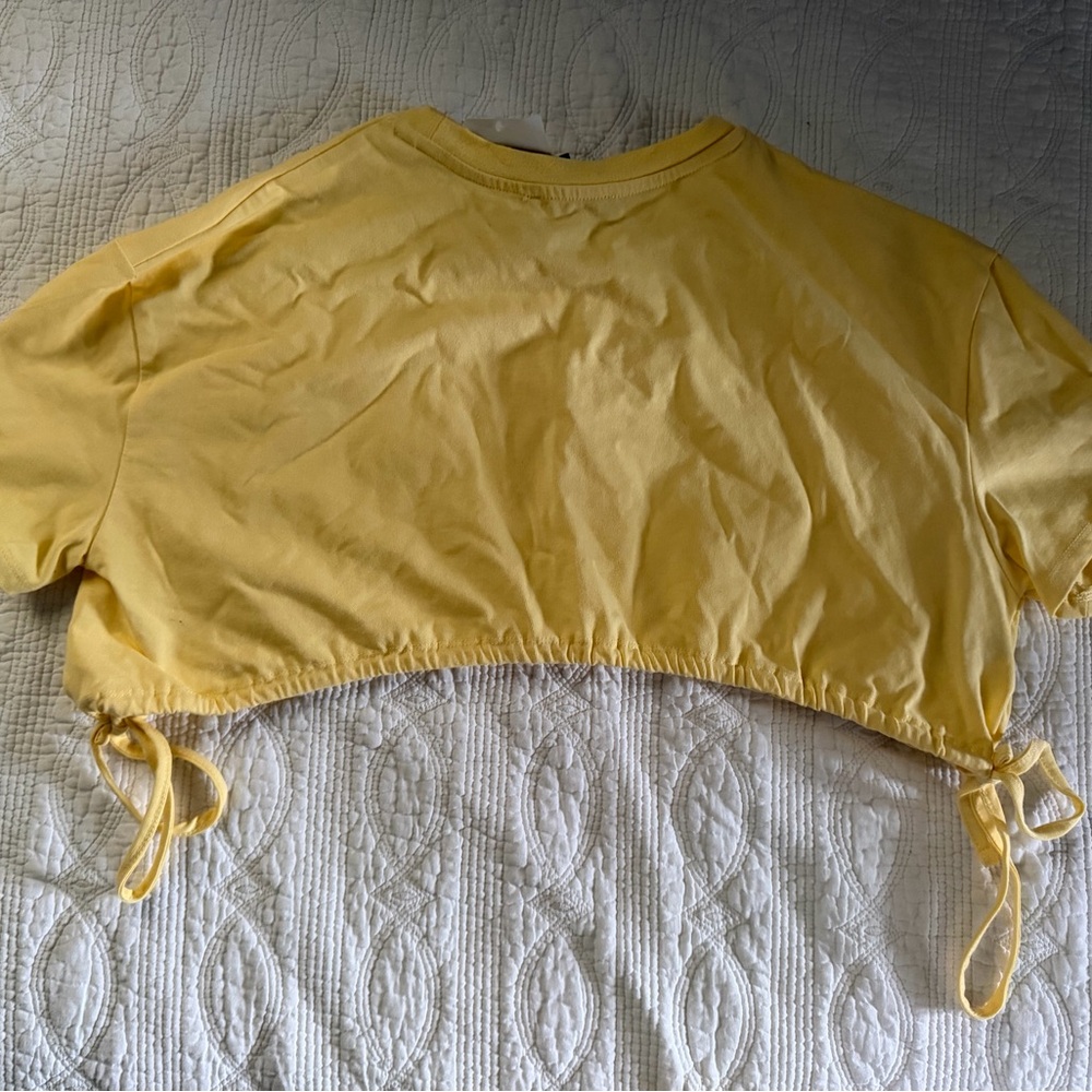 Yellow Knit Cropped Drawstring Tee - Picture 2 of 3